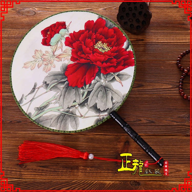 克拉玛依古典中国风团扇空白扇跳舞蹈扇 真丝宫扇